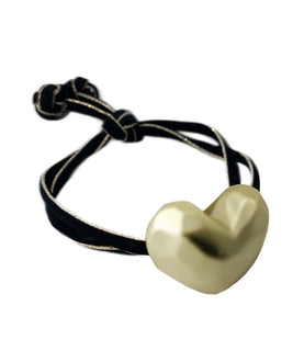 Double Loop Black and Gold Hair Tie with Gold Heart