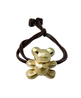 Double Loop Black Hair Tie with Gold Teddy Bear